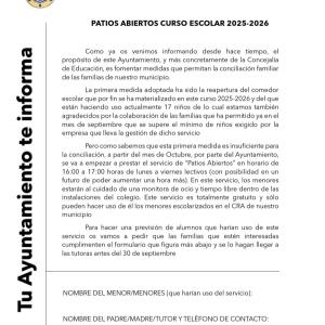 Servicio "PATIOS ABIERTOS" curso escolar 2025/2026